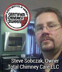 Total Chimney Care Owner Steve Sobczak with certified chimney sweep logo