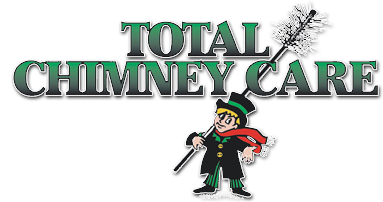 green total chimney care logo with chimney sweep cartoon 